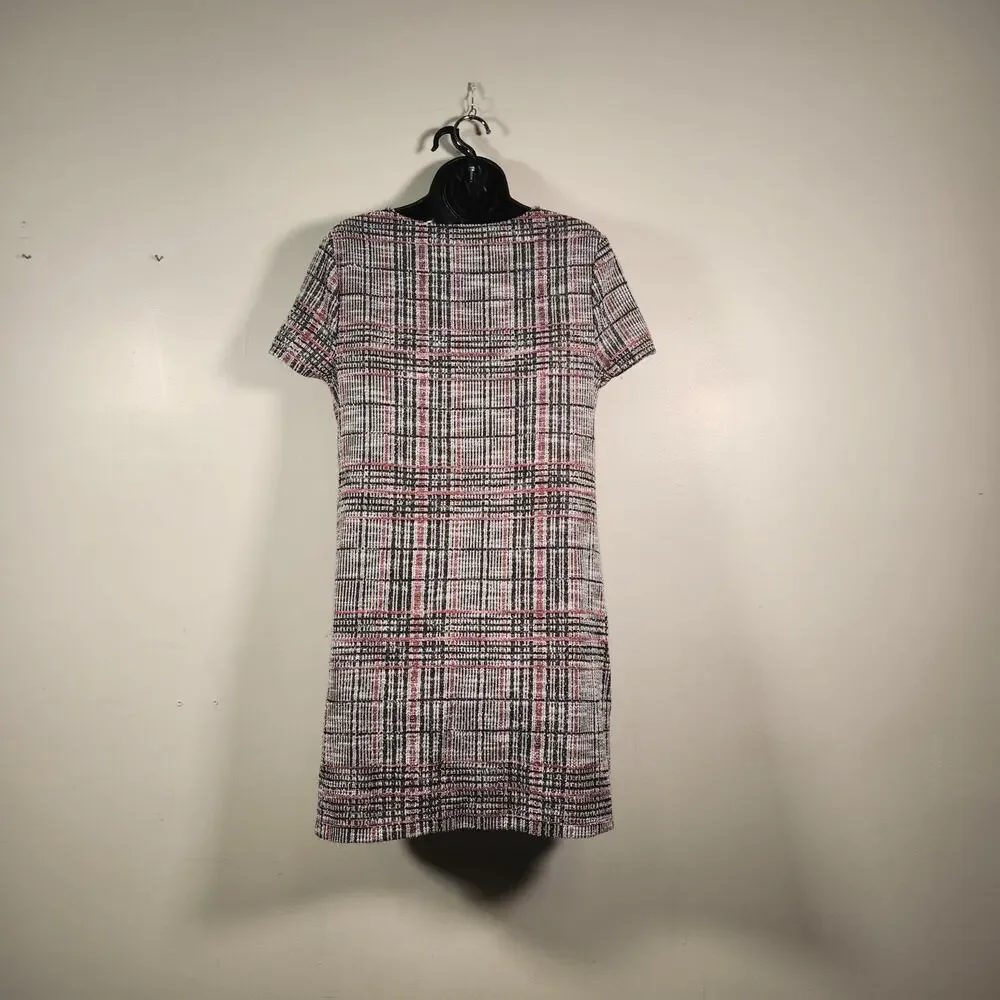 PRIMARK Mini Dress Womens 10 Black White Tweed Tartan Plaid Office Career 70s - Picture 3 of 12